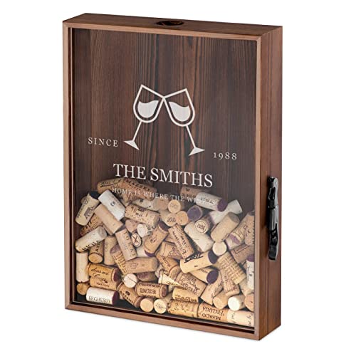 Maverton Personalised Cork Catcher for Couples - Beer caps Collector - Wooden Box with a Transparent lid - Personalised Wedding Gift - for Parents - christmas gifts - Glasses