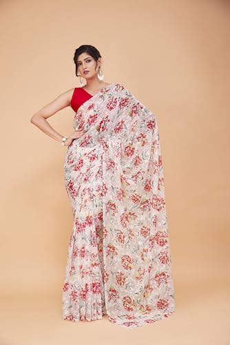 Image of Garden Vareli Summer Roganza Viscose Brasso Floral Print Christmas Special Saree
