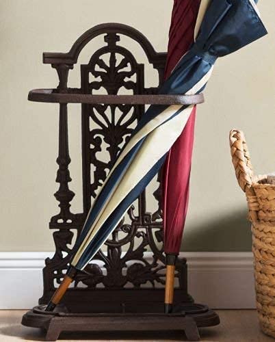 Marco Paul Umbrella Stand Antique Style Cast Iron Umbrella Stand Hallway Storage Heavy Duty Free Standing Brown Cane Stand Ornate Home Decoration Indoor/Outdoor