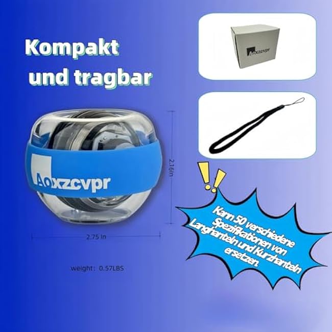 Gyro Power Torque Ball Wrist Exerciser - Auto Start Spinner with LED - Strengthen Grip, Forearm, & Hand - Hand Trainer for Sports Enthusiasts