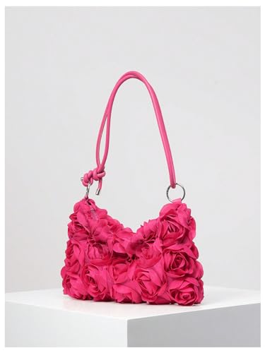 QWINEE Women's 3D Flower Clutch Purse Handbags Top Handle Shoulder Bags with Adjustable Strap2