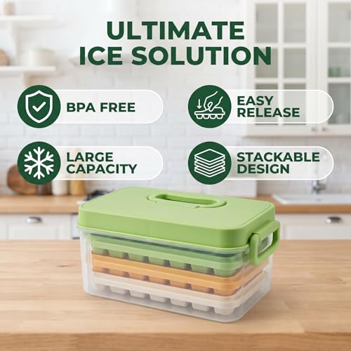 Juego de 3 bandejas apilables para hielo con tapa miniatura 2