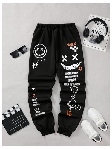 SHENHE Boy's Graphic Print Jogger Pants Elastic Waist Drawstring Workout Sweatpants with Pocket4