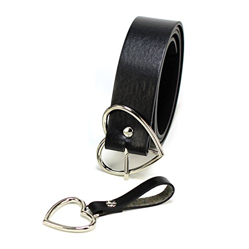 Women's 1.3″Wide Genuine Leather Belts Gold Heart Ring Buckle Jeans Belts (Sliver Heart)3