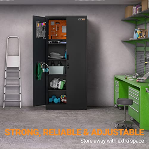 Metaltiger Metal Storage Cabinet - Digital Lock Multifunctional Garage Storage Closet With Doors, Adjustable Shelf Height And Leg Levelers, Includes Pegboard And Accessories (Black) #TOP7
