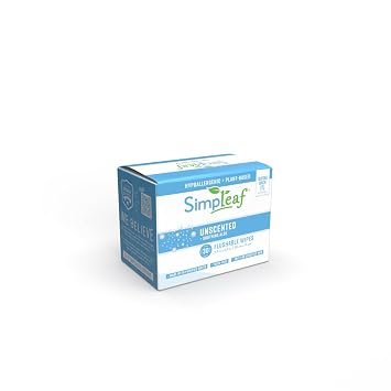 Simpleaf Flushable Unscented Single Pack Wet Wipes | Paraben & Alcohol Free | Hypoallergenic & Safe for Sensitive Skin | Soothing Aloe Vera Formula | (30 x 2 Single Pack Wipes) 60 Counts Total
