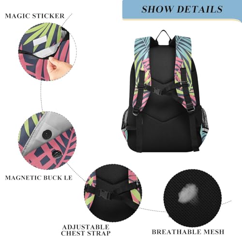 senya Neon Tropical Palm Leaves Backpack Water-Resistant Bag Lightweight Bookbags with Reflective Strip2