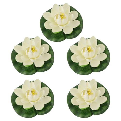Yzdysg Lot de 5 fleurs de lys flottantes réalistes en mousse pour étang, piscine, aquarium, décoration intérieure ou extérieure