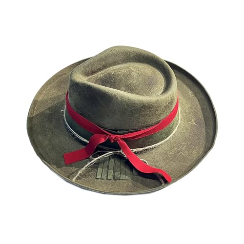 Chapeau jazzy effet vieilli vert avec sa ceinture tissée unique style rétro gentleman