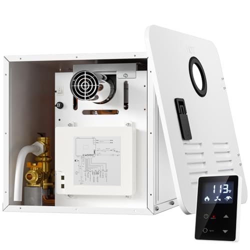 65,000 BTU RV Tankless Water Heater, Propane RV Hot Water Heater with Front Water Outlet, 15x15in White Door and Remote Controller by Nessxa - Used condition - US$224.22