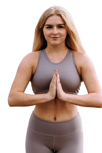 WAVRYN ACTIVE Women’s Grey Aura Bra Tank Top – Seamless Padded Sports Bra with Crisscross Back, Workout Crop Top for Yoga, Gym & Training, L- Grey