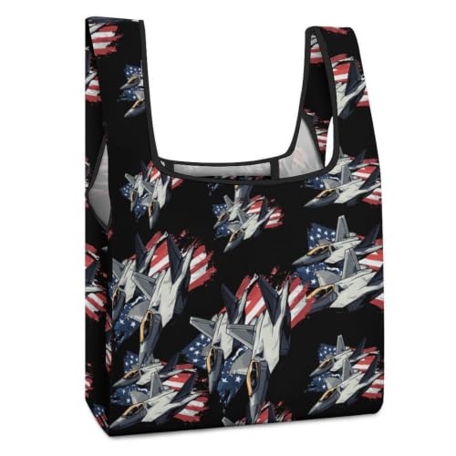 F-22 Raptor Fighter Jet Reusable Shopping Bags Foldable Grocery Storage Tote Shoulder Bag Handbag