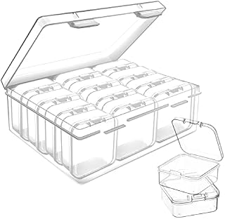 Lilybeller 12Pcs Mini Clear Plastic Beads Storage Box Small Empty Organizer Box with Hinged Lid for Storage of Small Items, Jewelry,Hardware,DIY Art Craft Accessory (2.12 x 2.12 x 0.79 inch)