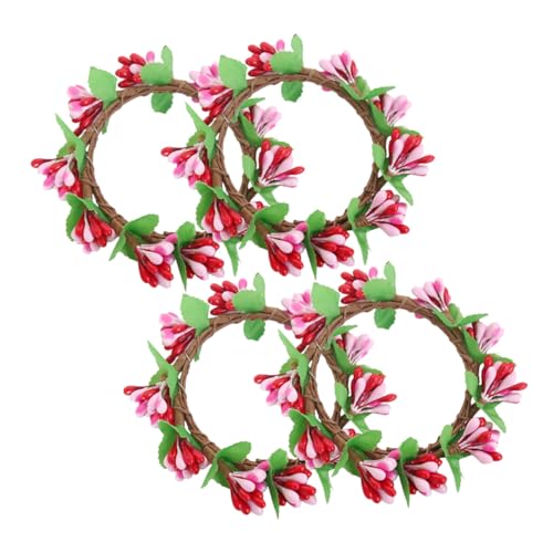 TOVINANNA 4 Anelli per Candele Pasquali Primaverili in Ghirlande Artificiali di Bacche Portacandele Tealight Versatili per Decorazioni di Pasqua Matrimoni e Festa della Mamma Ornamenti