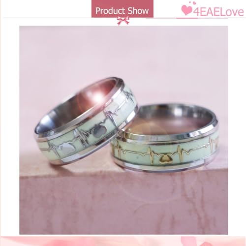 ECG Dark Luminous Couple Rings Customize His Her Promise Heartbeat Glowing Rings Wedding Bands Titanium Stainless Steel Silver Golden4