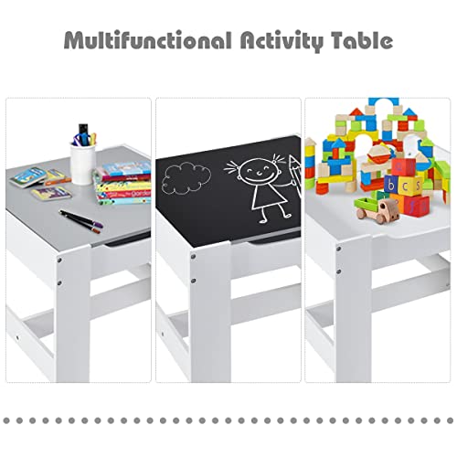 Costzon Kids Table And Chair Set, 3 In 1 Wooden Activity Table With Storage Drawer, Detachable Tabletop For Children Drawing Reading Art Craft, Playroom, Nursery, Toddler Table And Chair Set, Gray #TOP2