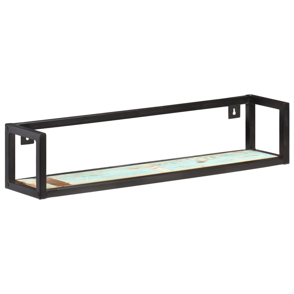 2er Set Wandregal Industrial Altholz Massiv 80 cm Recyceltes Holz Schwarz Schwebendes Regal mit Eisenrahmen für Wohnzimmer Küche Badezimmer Dekoration