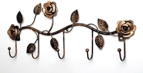 Iron Hanging Hook Clothes Hanger Rose Coat Rack Wall Decoration (Bronze)