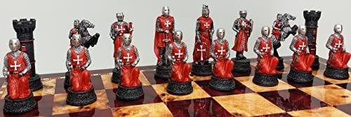 Medieval Times Crusades Maltese Armored Knight Red And White Chess Men Set No Board #TOP3