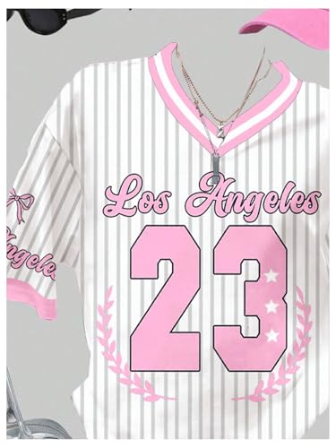 Girl's Oversized Tshirts Number Graphic Jersey Shirts V Neck Short Sleeve Sports Tee Tops Streetwear3