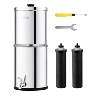 VEVOR Water Filter System, 2.25G 304 Stainless-Steel Countertop System, Water Filtration System, Reduces Lead and up to 99% of Chlorine, with 2 Carbon Filters & Spigot, for Home Camping RV