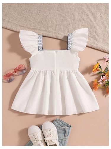 OYOANGLE Girl's Boho Floral Embroidery Cap Sleeve Babydoll Blouse Ruffle Peplum Tank Tops2