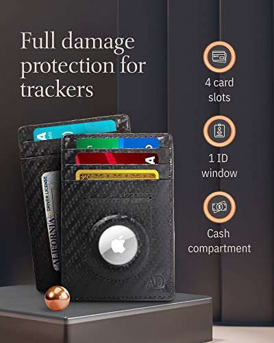 Image of Access Denied AirTag Holder Slim Wallet Genuine Leather RFID Blocking Gifts For Men, Black Carbonfiber, Small, Minimalist