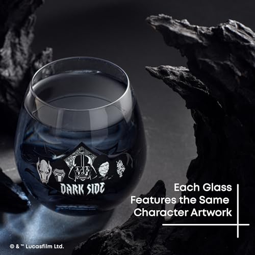 Image of JoyJolt Star Wars Dark Side Stemless Drinking Glasses Set of 4, 15 oz Tumblers, Kitchen Glasses ft. General Grievous, Kylo Ren, Darth Vader, Emperor Palpatine, Darth Maul