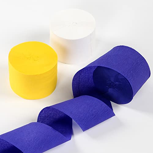 Image of Navy-Blue White-Yellow Party-Decorations Supplies Streamers - 8 Rolls Graduation Wedding Birthday Baby Bridal Shower Crepe Tissue Paper Streamer Garland Decor Panduola