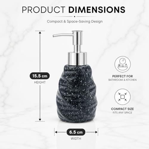 Image of Whizzo Premium Textured Ceramic Soap Dispenser for Bathroom & Kitchen | Refillable Lotion Dispenser with Chrome Pump | Modern Speckled Design | Durable, Stylish & Eco-Friendly (300ML, LD-214, Black)