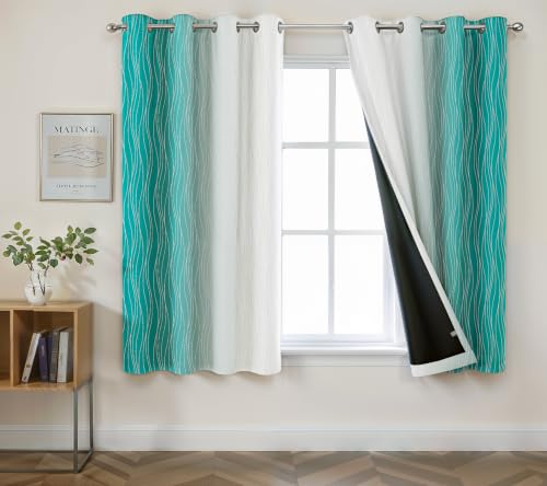 Image of Ultimate Trends Ombre Blackout Curtains for Bedroom Room Darkening Curtains for Living Room,Energy Saving,Thermal Insulated Grommet Window Drapes, Teal and Greyish White, 6 FEET,2 Panels
