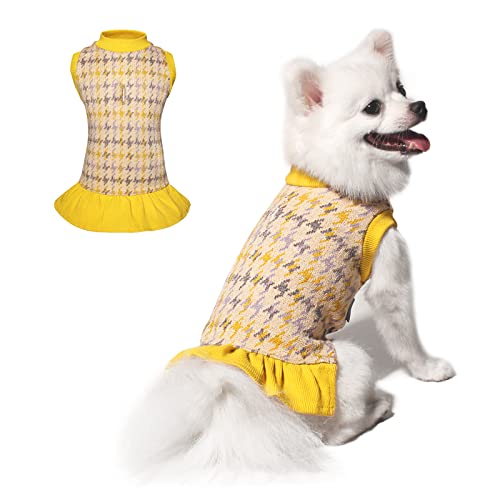 TONY HOBY Hundepullover Kleider, Haustier Pullover mit Loch für Leine, Hahnentrittmuster, Hundepullover Warmer Pullover Weste Rock für Samll Hunde Katzen Mädchen Cover