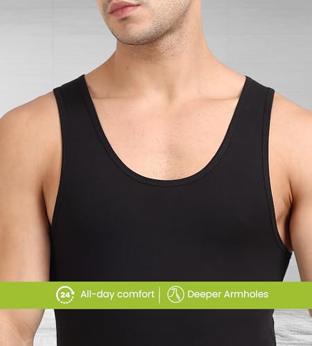 Image of Freecultr Cotton Vest for Men Sleeveless Lightweight Solid Round Neck Comfort Vest | Ultra-Soft Breathable Innerwear Sando for Gym, Sports, Workout, and Everyday Wear | Regular Fit and Durable Design