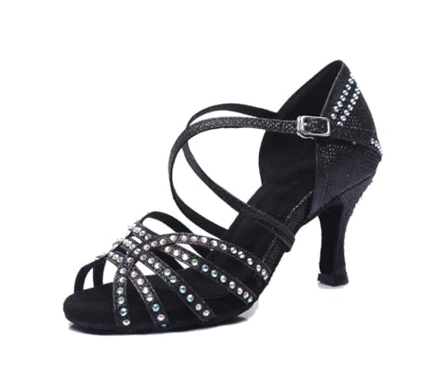 Chaussures de danse latine femme avec strass souples pour tango chacha moderne