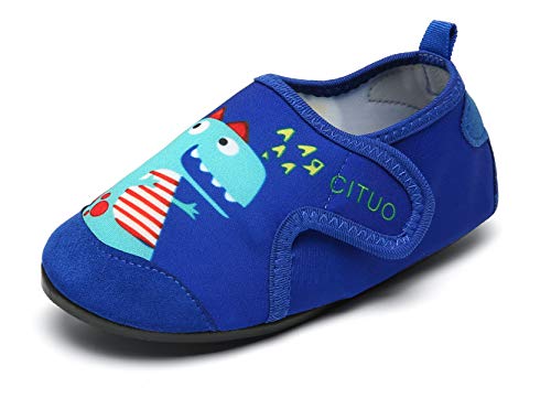 ChayChax Toddler Girls Boys Sock House Slippers Kids Lightweight Cute Cartoon Indoor Home Shoes with Non-Slip Rubber Sole(Dinosaur Blue,7-8 Toddler)