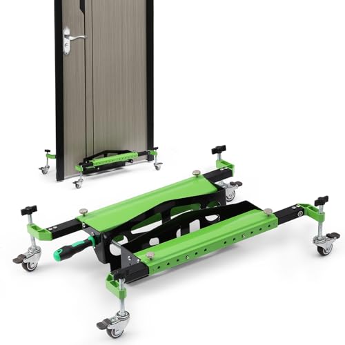 TAKUMARK One-Piece Patented Door Installation Tool Kit Made of Aluminum Alloy Door Dolly Lifter Door Hanging Tool with Wheels for Maximum 2.5 inch Thickness Pre-Hung Front Slab Doors Black (Green)