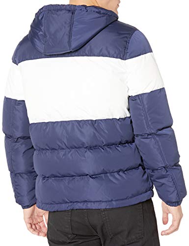 GUESS Men's Color Block Hooded Puffer Jacket, Navy, X-Large