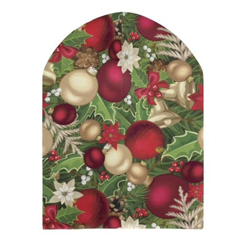 Blooming Poinsettia Holly Berry Christmas Pattern Kids Beanie Hat for for Girls Boys Children Cap Winter Knitted Chemo Cancer Headwear Accessories Gifts Decoration Black3