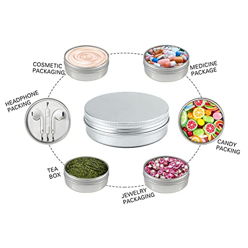 2oz Aluminum Empty Storage Screw-top Tin Jars with Lids, 75PCS Round Candle Cans, Refillable Cosmetic Containers for Lip Balm, Shea Butter, Salves, Silver3