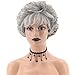 TISHINING Short Grey Curly Wigs for White Women Layered Silver Gray Pixie Cut Synthetic Full Wig with Bangs Natural Looking Daily Party Wigs for Older Women