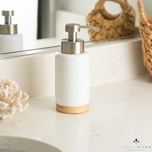 DAILY RITMO® Foaming Soap Dispenser | White Ceramic-Like Resin with Bamboo Base and Stainless Steel Foam Pump by DAILY RITMO - Image 5