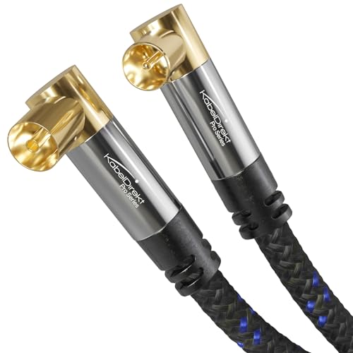 KabelDirekt – 4K Antennenkabel Nylon, TV Kabel 90° gewinkelt – 1,5m – Fernsehkabel mit bruchfestem Metallstecker für digitales/analoges Fernsehen (Winkel-Stecker auf Winkel-Buchse für DVB-C/DVB-T/-S)