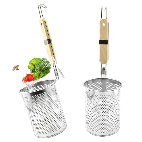 2 Pezzi Colino per Pasta in Acciaio Inox Microforat Filtro per Pasta con Manico in Legno Cestelli per Paste Scolapasta per Noodle Dumpling Frutta (Diametro 12 cm)