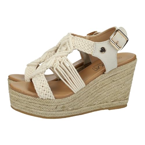 Sandales compensées pour femme en crochet beige idéales pour l'été