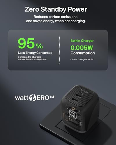 Image of Belkin 2-Port USB C Charger Block 67W, Dual-Port GaN Charger w / 2X USB C Ports, Fast Charging for MacBook, iPhone 17, iPad Pro, Chromebook, Galaxy S25 Ultra, Pixel 10, & More - Travel Essentials