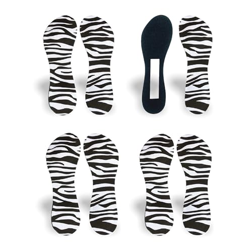 Image of CB 4-Pairs of Cloth Surface Sponge Inserts Invisible Slim Lightweight Insoles Liners, Ball of Foot Pain Relief Cushion, Barefoot Support, 3 /4 Length for Women's Shoes 5-7, Style A, Zebra