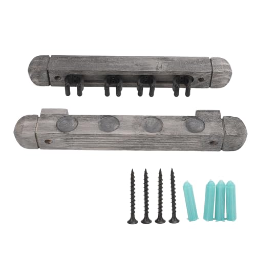 HISUEKIG Pool Cue Holder 4 Pieces Wall-Mounted Pool Cue Rack Wooden Billiard Cue Rack Snooker Stick Holder for Billiard Clubs Bars Snooker Games Silver Grey
