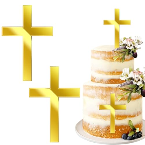 2 Deco Bapteme de Gâteaux en Forme de Croix Décoration de Gâteau en Acrylique Décoration de Gâteau Croix Decoration Gateau Bapteme Baptême Mariage Anniversaire Fête Baptême (Doré)
