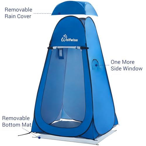 Image of WolfWise PRO Pop Up Shower Tent with Silver Coated, Floor and Rain Fly | Portable Changing Tent with Window & Carry Bag for Camping, Outdoor Privacy Toilet Bathroom with UV Protection, 75 inch /79 inch /83 inchH