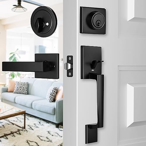 Azdele BLACK FRONT DOOR LOCK SET Black Front Door Handle With Deadbolt And Lever Set thumb #6